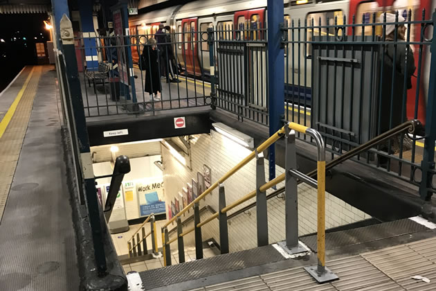 Steps at Turnham Green station provide only access to the platform
